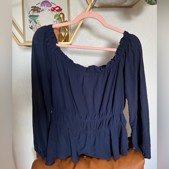 Blue Off the Shoulder Chiffon Top - Picture 2 of 3